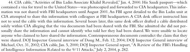 The 9/11 Commission Report's Full Treatment of the Doug Miller CIR Incident: Footnote 44, Chapter 6